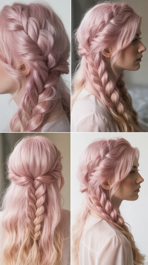 Light Pink Half Up Half Down with Waterfall Braid