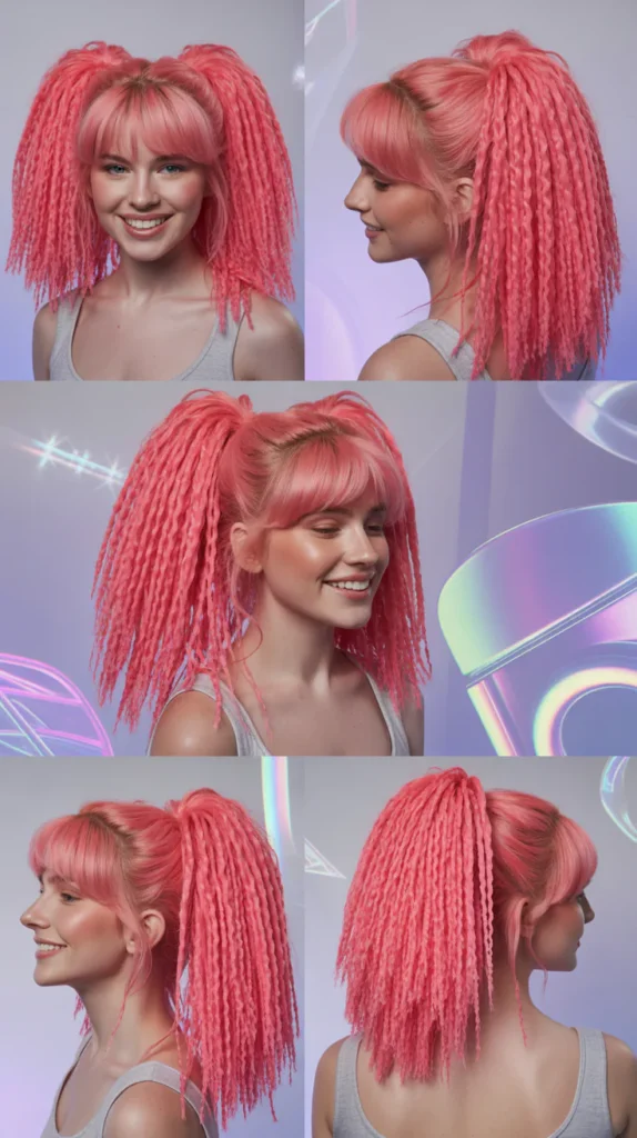 Electric Pink Crimped Pigtails