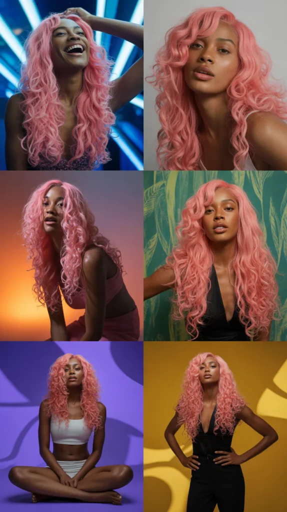 Bubblegum Pink Long Curly Wig
