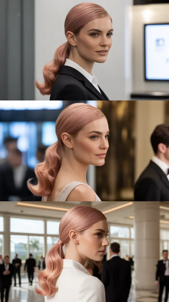 Baby Pink Sleek Ponytail Wig with Side Part