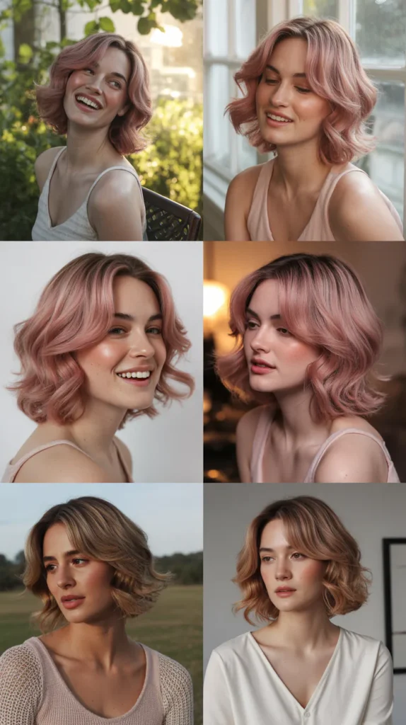 Dusty Pink Layered Waves with Side Part