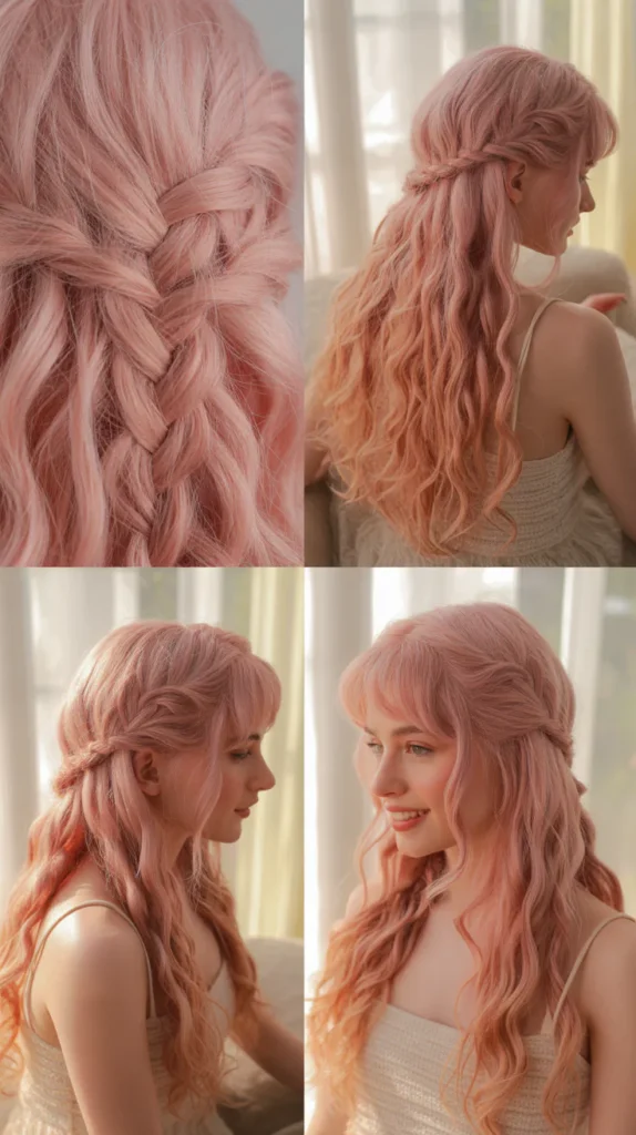 Soft Pink Crimped Waterfall Braid