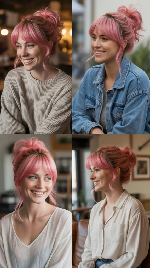  Messy Bun-Ponytail Pink Style