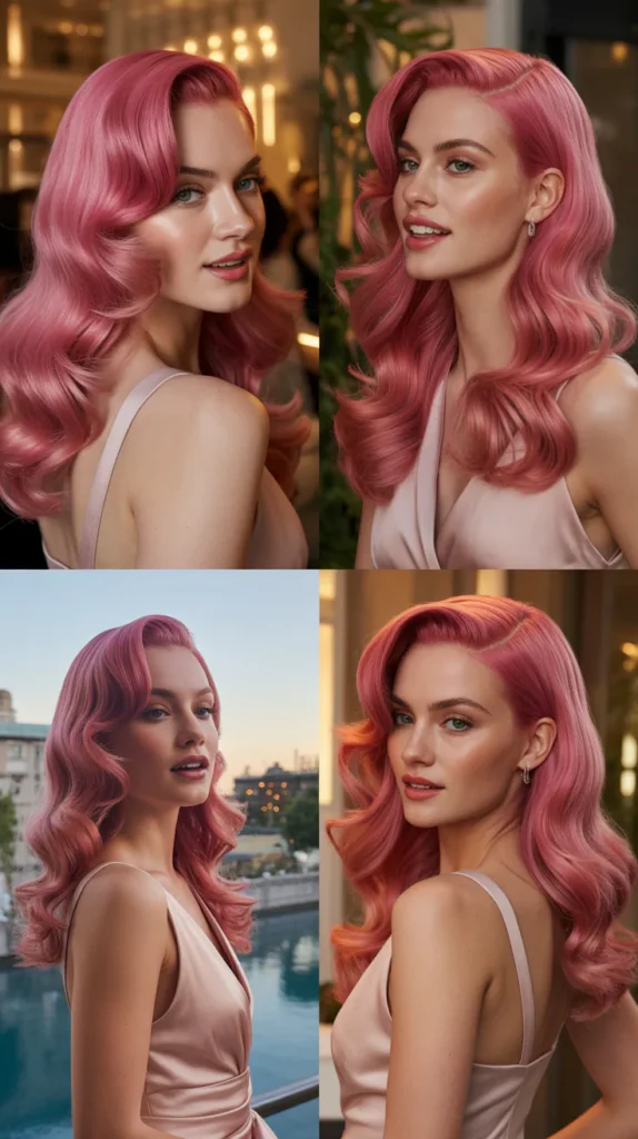 Hot Pink Body Wave Wig with Side Part