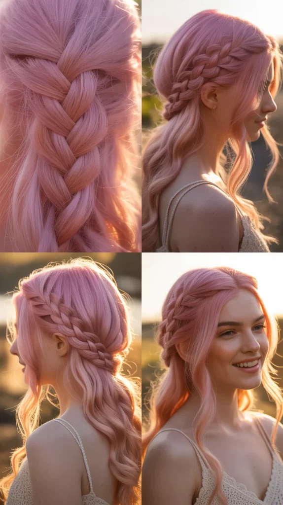  Pink Half Up Half Down with Fishtail Braid