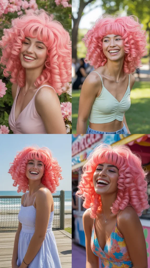 Cotton Candy Pink Spiral Curl Wig