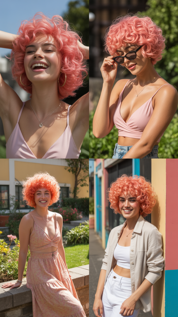  Flamingo Pink Tight Ringlet Wig