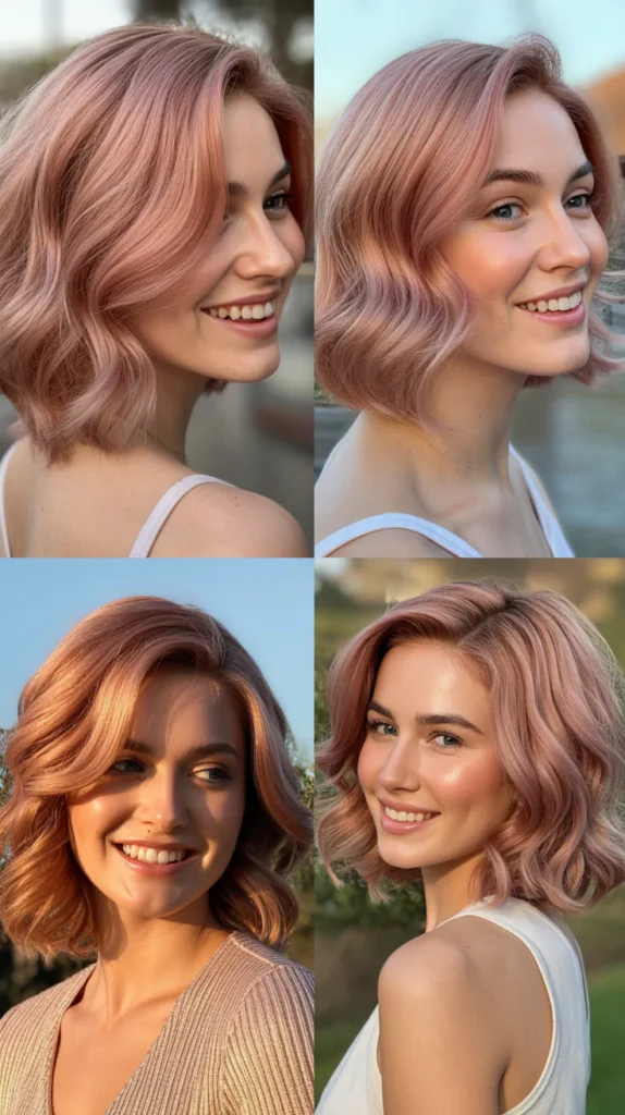 Rose Gold Wavy Lob with Side Part