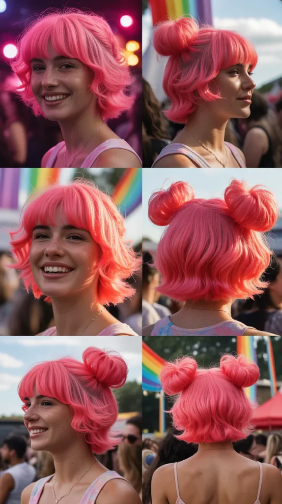 Neon Pink Crimped Space Buns
