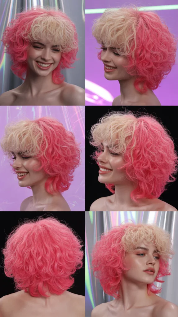 Bubblegum Pink Crimped Wig with Chunky Highlights