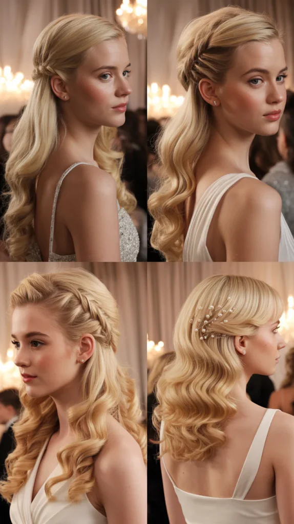 Classic Blonde Curls with a Half-Up Twist