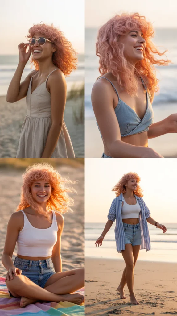 Long Beachy Pink Curl Wig