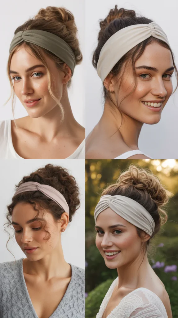 Classic Headband Tuck with Messy Bun