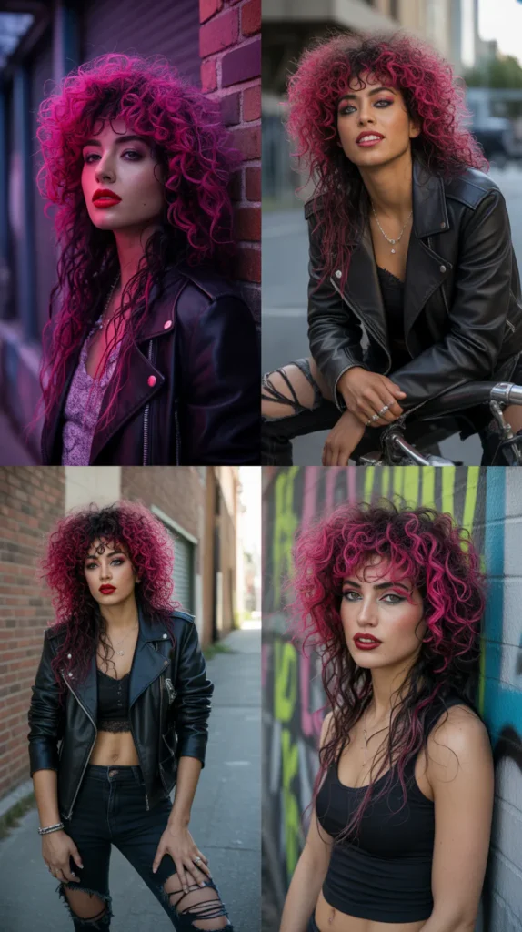 Pink and Black Streaked Curly Wig