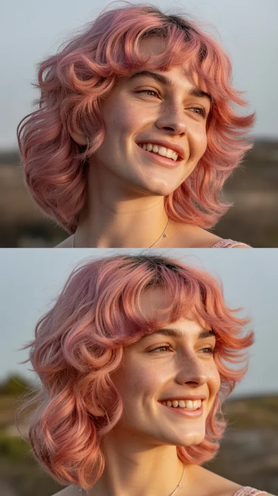 Rosy Pink Half Up Half Down with Messy Texture