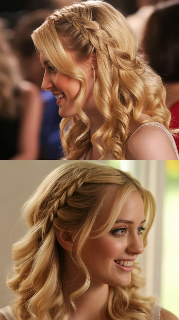 Waterfall Braid with Loose Blonde Curls