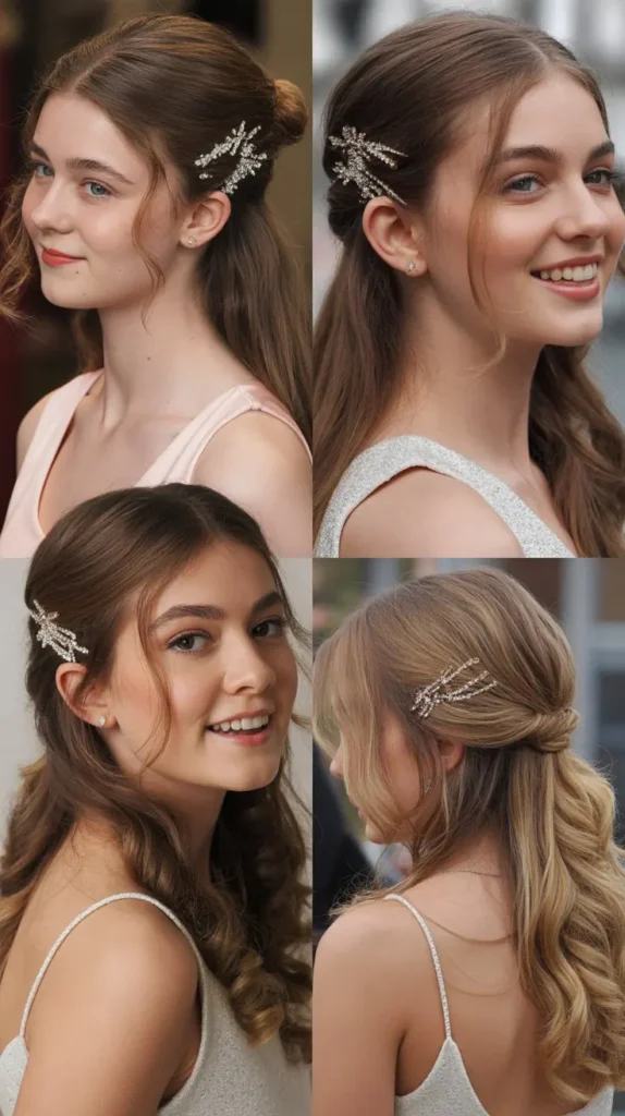 Half-Up with Glitter or Rhinestone Pins