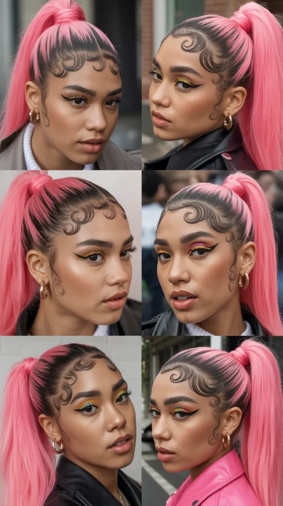 Ponytail with Pink Wig Baby Hairs