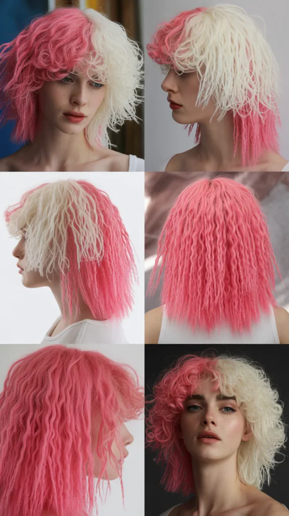 Two-Tone Pink and White Crimped Style