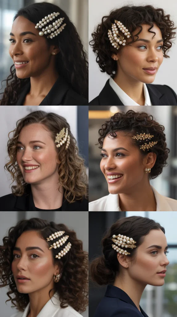 Curly Hair With Decorative Pins and Accessories