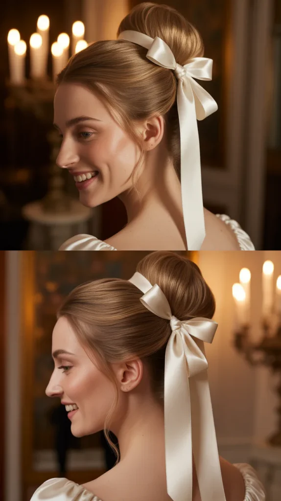High Bun with Ribbon Wrap