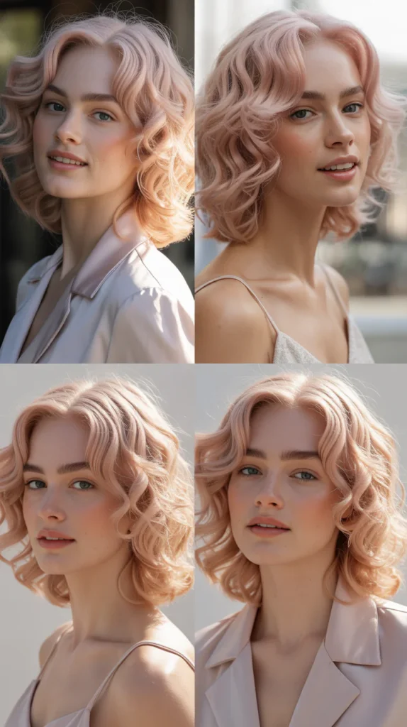 Light Pink Wavy Curly Wig