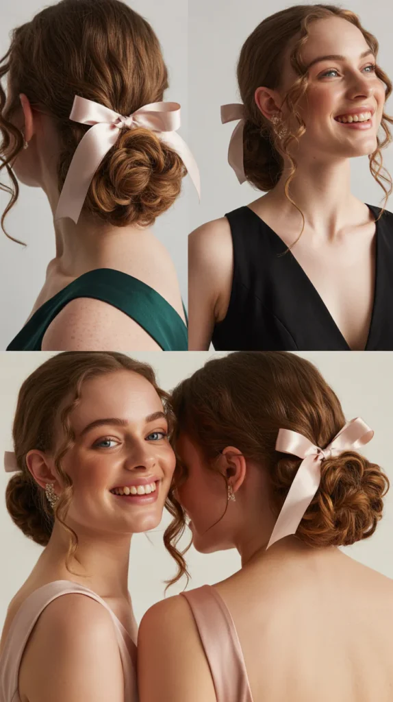 Curly Low Bun with Ribbon