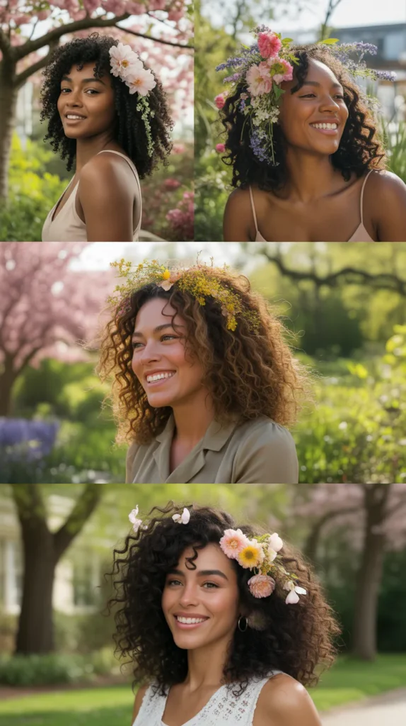  Loose Natural Curls with Flower Accessories