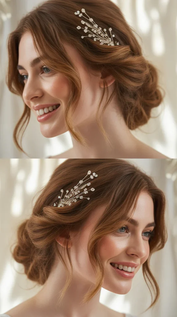 Loose Romantic Updo with Crystal Pins