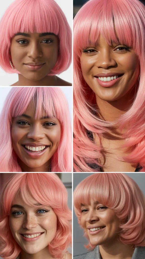  Pink Wig with Bangs