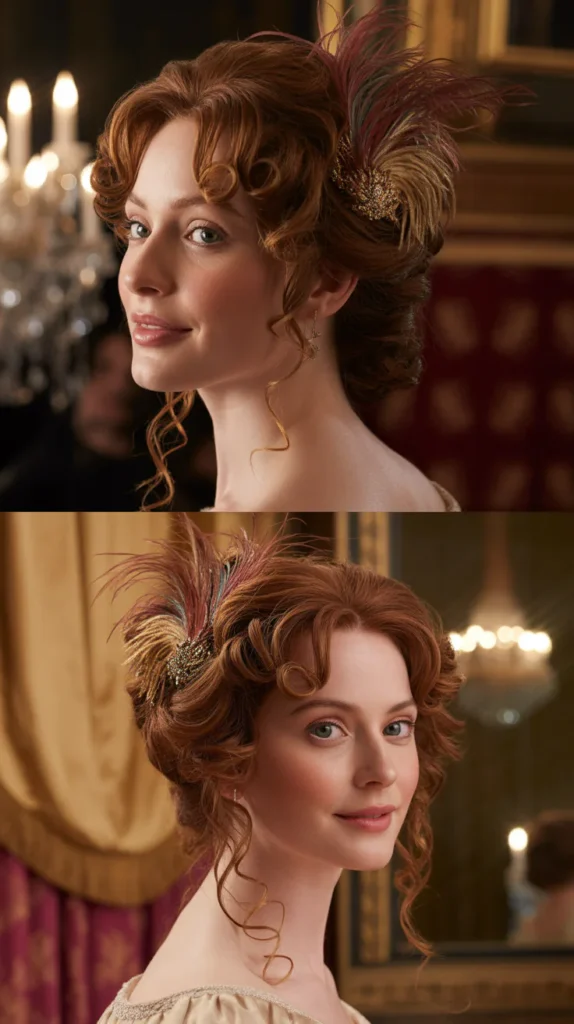 Pinned-Back Curls with Feather Accent