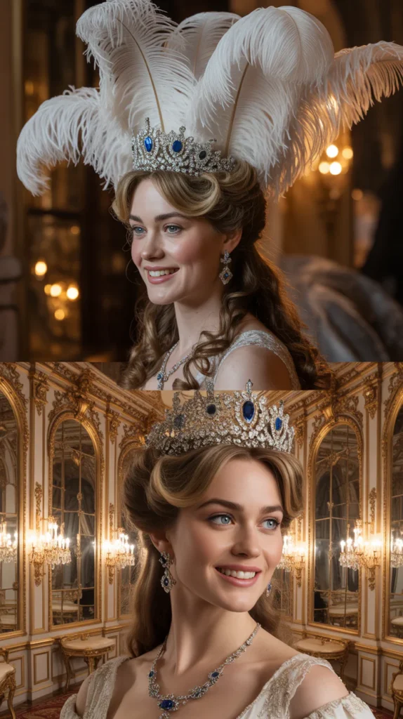 The Feathered Regency Updo with Jeweled Crown