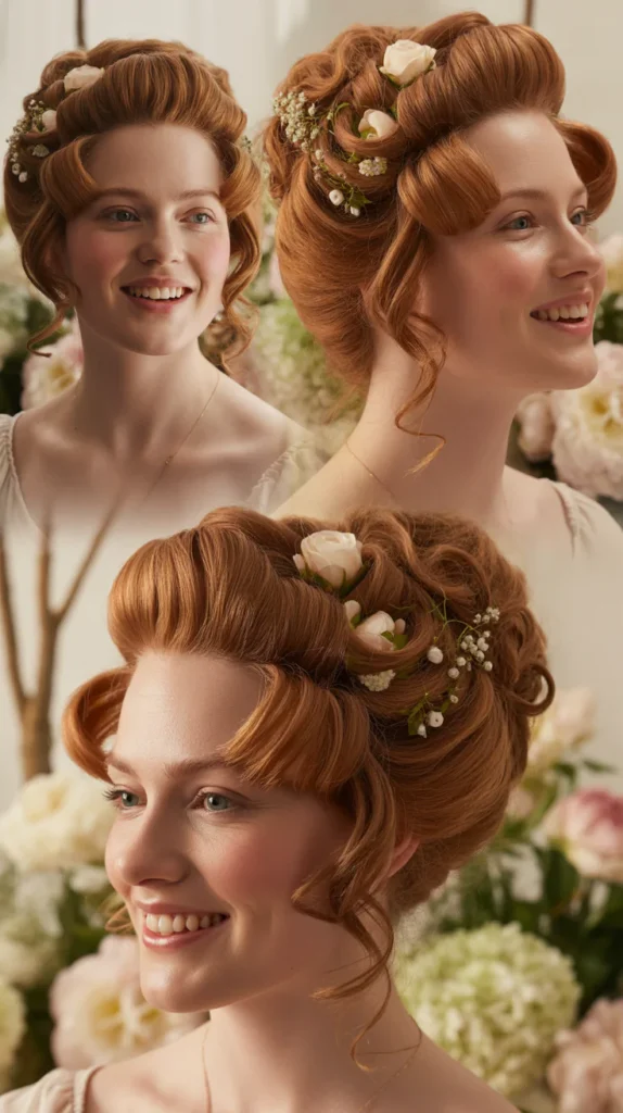 Side-Swept Curls with Floral Accessories