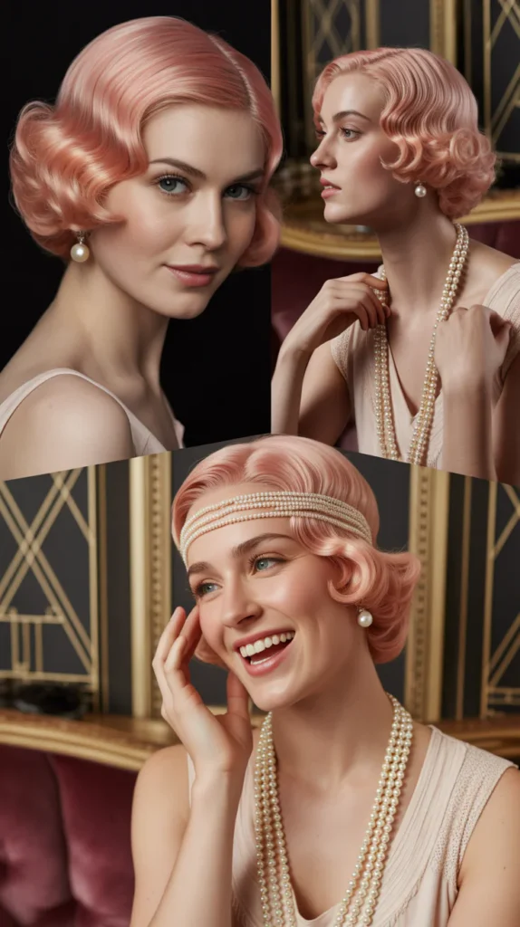 Vintage Pink Finger Wave Curly Wig