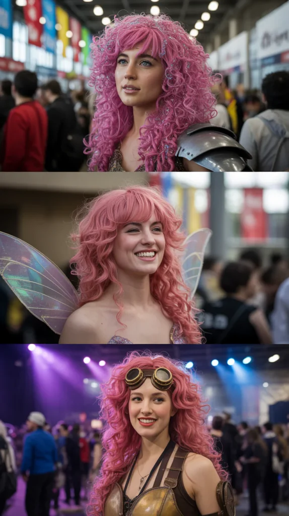 Glitter Pink Curly Wig for Costume & Cosplay