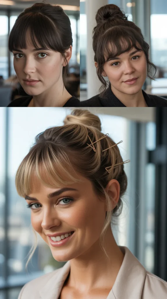 The Pinned-Back Curtain Bangs Updo