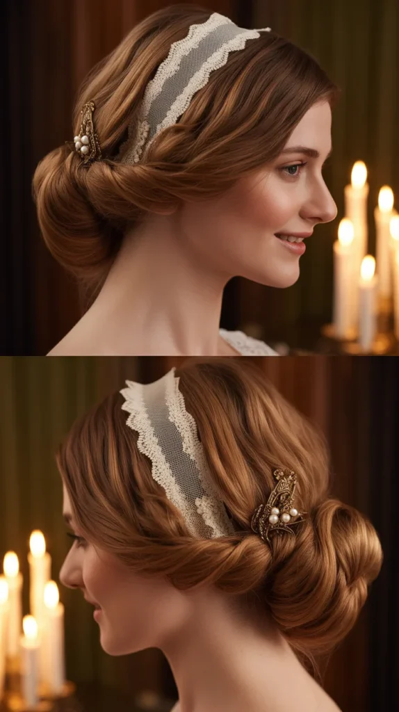  Victorian Chignon with Lace Ribbon