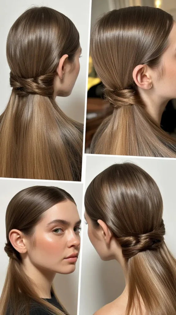 Sleek Straight Hair with a Twisted Side Section