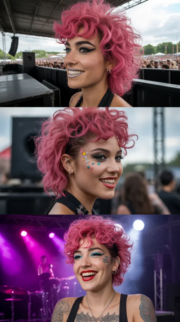 Punk Rock Pink Faux Hawk Curly Wig