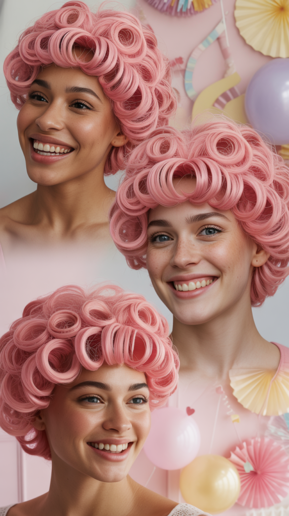 Pink Cupcake Curly Updo Wig