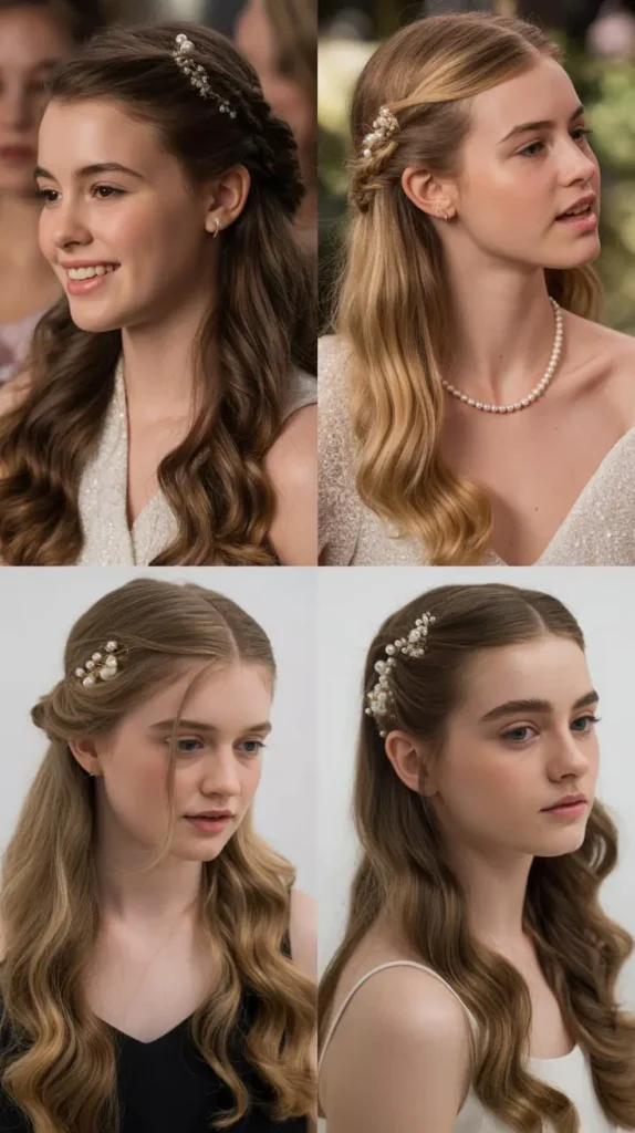 Half-Up with Pearl Pins