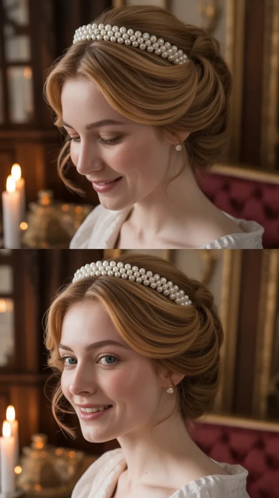 The Soft Gibson Roll with Pearl Tiara Band