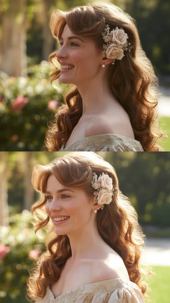  Side-Swept Curls with Floral Clip