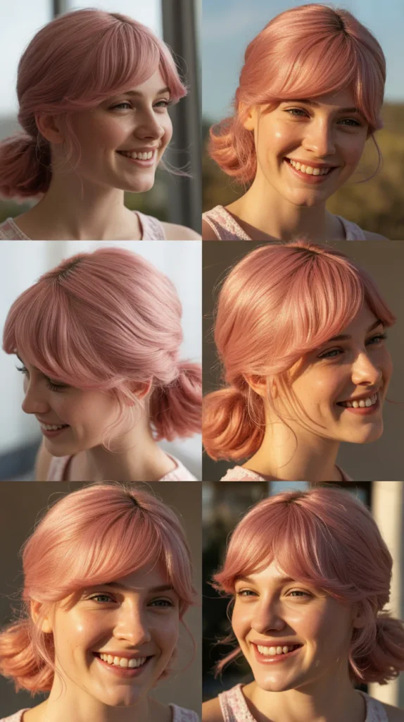 Strawberry Pink Half Up Half Down with Side Swept Bangs