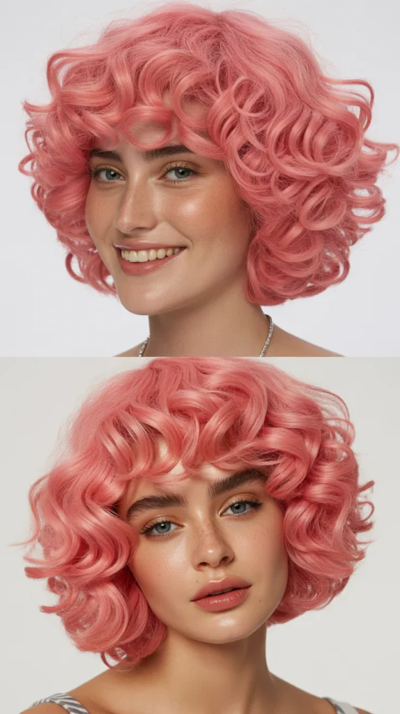 Classic Bubblegum Pink Curly Bob