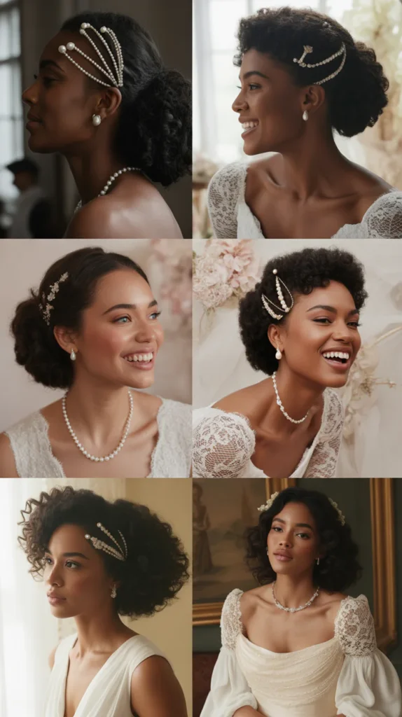 Bridal Updo with Lace and Pearls