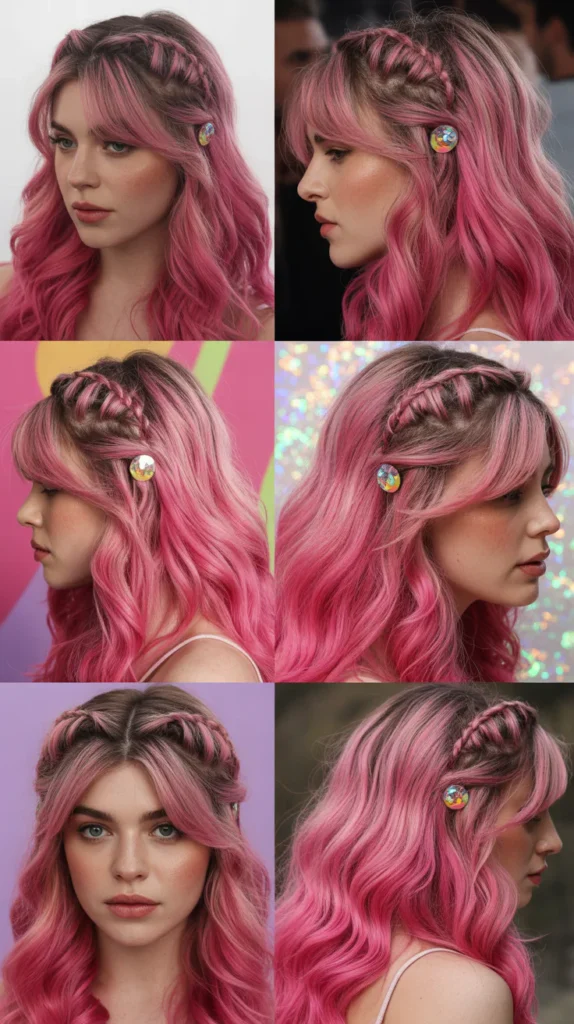 Bold Multi-Shade Pink Half Up Half Down Festival Style