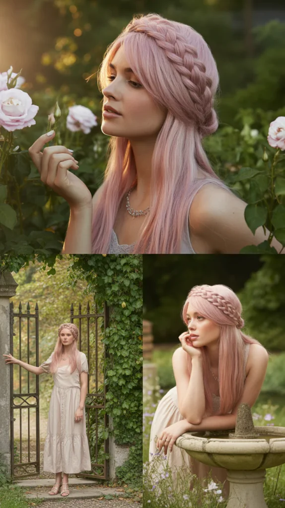Pastel Pink Braided Crown Wig with Side Part