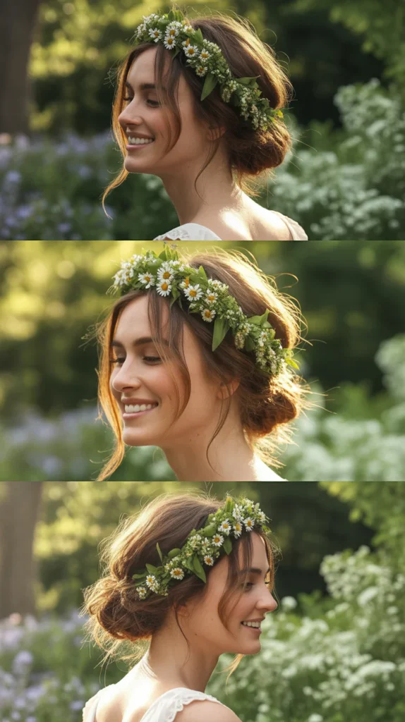 The Messy Romantic Bun with Wildflower Tiara