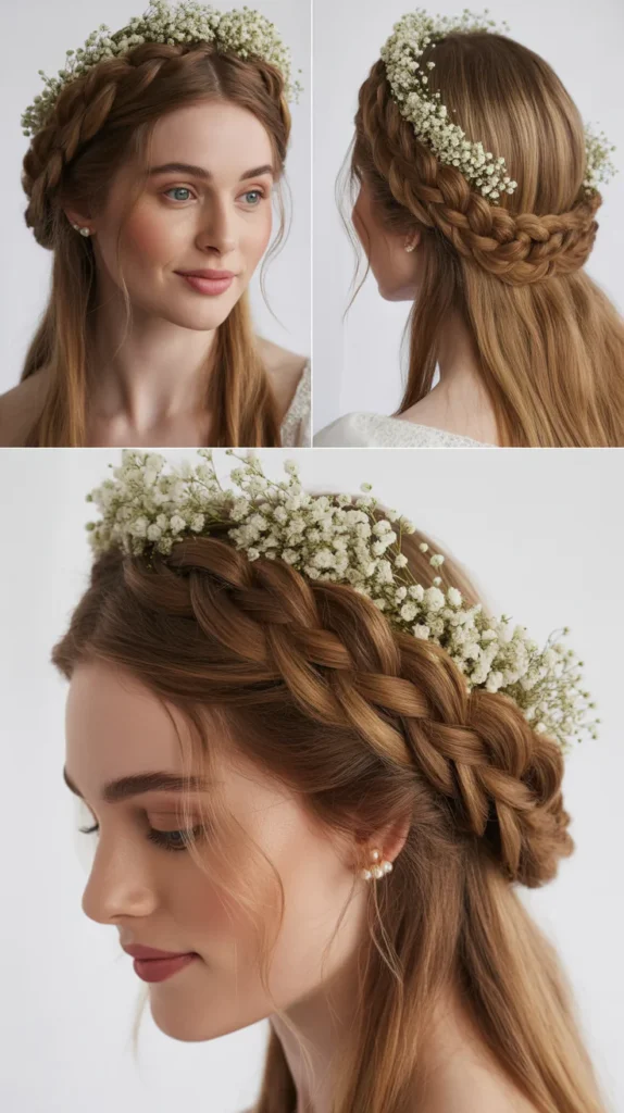 Braided Halo with Baby's Breath